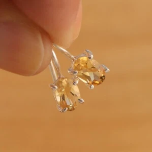 Natural Citrine Solid 925 Sterling Silver Drop Hook Earrings Gift Boxed - Picture 1 of 6