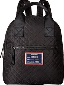 Tommy Hilfiger Women’s Nylon Patch Quilt Large Backpack Black Gold - Picture 1 of 5