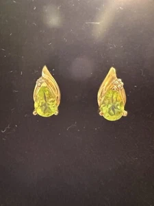 14K Yellow Gold Peridot and Diamond Earrings - Picture 1 of 7