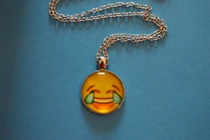 EMOJI - CRYING TEARS Cabochon PENDANT - NECKLACE New! Jewelry USA SELLER! bawl - Picture 1 of 5