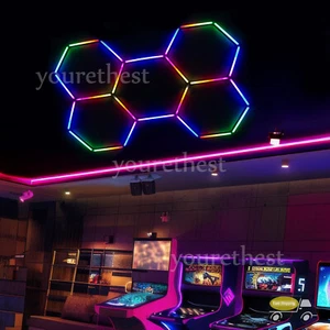 5 Grids RGB Hexagon LED Lighting Car Detail Garage Workshop Retail Warehouse Gym - Picture 1 of 19