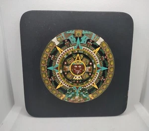 Maya Azteken Kalender Wandbild Plakette Mexiko Holzsockel Legende auf der Rückseite - Bild 1 von 15