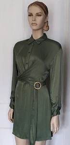 NWT RRP £46.99 Zara Olive Satin Dress With Wrap Detail Size XS Mannequin Sz 8 - Picture 1 of 17