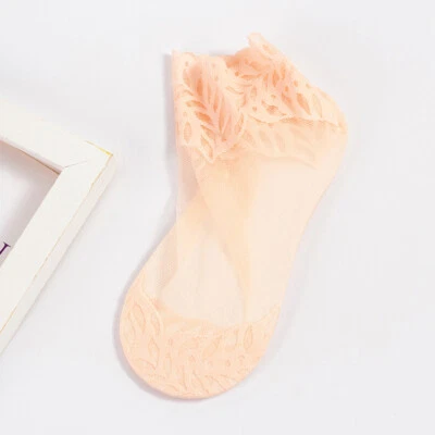 女士隐形薄花朵花边网袜弹性短踝船袜夏季 — 第 1/4 张图片