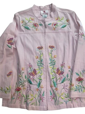 Quacker Factory Embellished Full Zip Jacket Size L Embroidered Floral Butterfly - Image 1 of 4