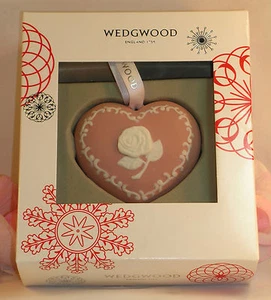 New Wedgwood Pink White Jasperware Breast Cancer Heart Christmas Ornament - Picture 1 of 6