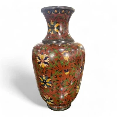 Jarrón floral Cloisonne chino vintage - ¡Raro hallazgo! - 16"" H Foto 1 de 4