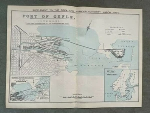 SWEDEN PORT OF GEFLE DATED 1930 ORIGINAL MAP by WARD & FOXLOW - Picture 1 of 8
