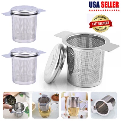 2xTea Infuser с крышкой сетки из нержавеющей стали металлический чашка ситечко рассыпчатый лист фильтр - Изображение 1 из 4