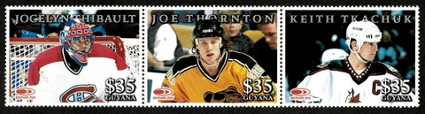 Guyana 1998 - Hockey All Stars, Thibault, Thornton, Tkachuk- Strip of 3 - MNH Cover