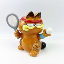 Vintage Enesco Tennis Player Garfield Cat Porcelain Piggy Bank Figure 1981