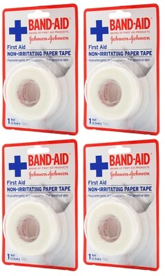 4 x BAND-AID FIRST AID NON-IRRITATING PAPER TAPE 2.5CM X 9.1M BRAND NEW - Image 1 of 3