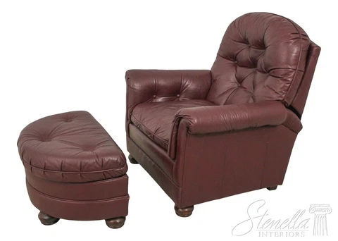 F59670EC: BRADINGTON YOUNG Burgundy Leather Chair & Ottoman Cover