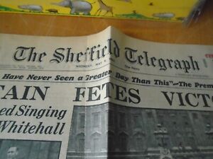 w.w.2. newspaper, original, The Sheffield Telegraph May 9th 1945