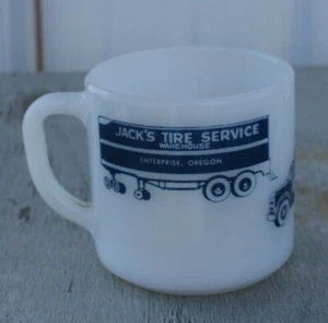 Vintage Jack’s Tire Service Enterprise, Oregon Federal Milk Glass Mug Advertisin - Picture 1 of 3