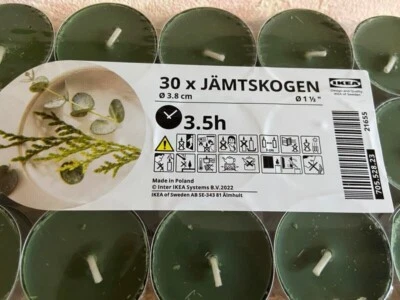30 Ikea JAMTSKOGEN Scented tealight, cypress & eucalyptus burning time 3.5hr - Image 1 of 4