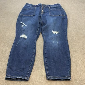 Pantalones de mezclilla Judy Blue para mujer 24 W ajustados tiro alto elástico botón desgastado JB88324 - Imagen 1 de 13