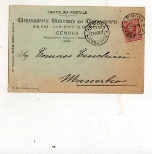 cartolina COMMERCIALE GIUSEPPE BOERI SALUMI CONSERVE ALIMENTARI GENOVA 26-6-1908 - Picture 1 of 1