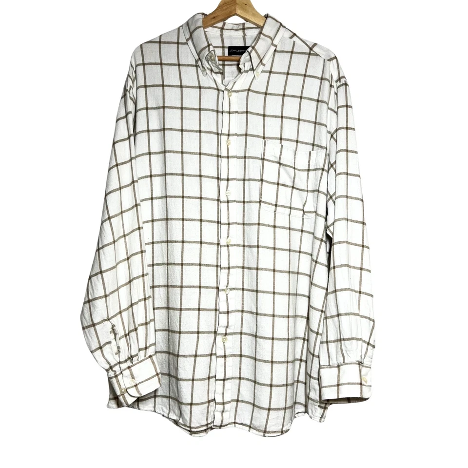 Camisa de franela a cuadros 100 % algodón John Ashford para hombre con bolsillo en el pecho crema talla XL Foto 1 de 4