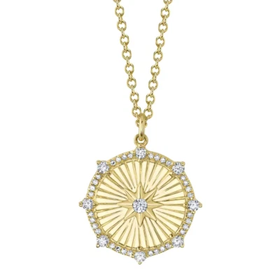 14K Yellow Gold Diamond Star Disc Necklace Natural 0.30 CT - Image 1 of 3