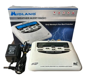 Radio de alerta meteorológica Midland con NOAA All Hazard WR120B blanca fácil de programar - Imagen 1 de 4