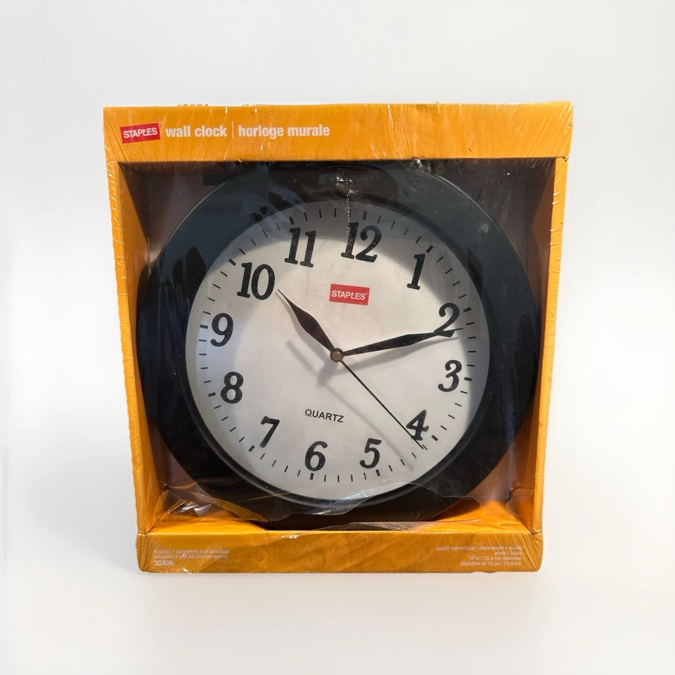Staples 10 In. Round Wall Clock Black 32436