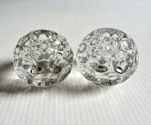 Coppia portacandele vintage Heisey Provincial Whirlpool vetro trasparente conici impronta pollice - Foto 1 di 8