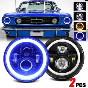 For Ford Mustang 65-1978 7" inch Blue DRL LED Headlights Hi/Lo Beam Projector 2x - Picture 1 of 11
