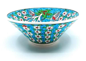 Ciotole in ceramica tradizionali turche fatte a mano 8,5" profonde a forma di V (fiori bianchi) - Foto 1 di 3