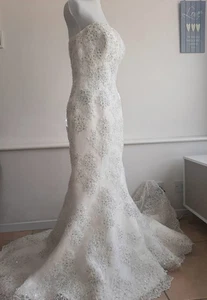Maggie Sottero Ivory Wedding Dress Size UK 10 Lace Beading Mermaid Design. - Picture 1 of 10
