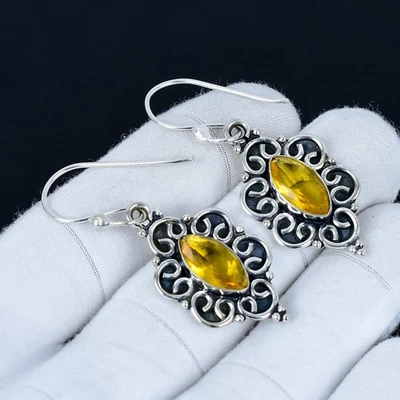 Orecchini In Pietra Di Citrino In Argento Sterlina 925 Per Regali Di Natale - Immagine 1 di 4