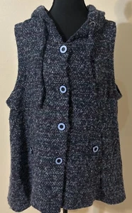 For Cynthia Wollmischung blau mehrfarbig Knopfleiste Kapuze Weste Größe xL - Bild 1 von 12