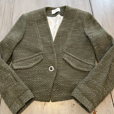 Chaqueta Blazer Sandro Verde Tweed Talla 36, EE. UU. 4 Tranquila Lujo Clásica Foto 1 de 4