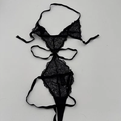 Lencería Victoria's Secret para mujer extra pequeña negra de encaje malvado malla transparente Foto 1 de 4