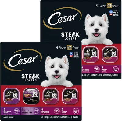 Bandejas de comida húmeda para perros adultos Cesar Steak Lovers de 3,5 oz/48 Foto 1 de 4
