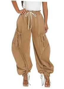 Baggy Cargo Jeans for Women High Waist Wide Leg Denim Pants XX-Large Khaki - Picture 1 of 7
