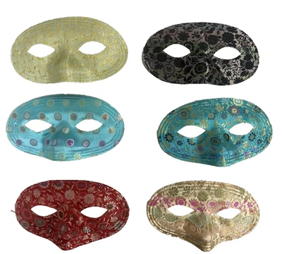 6 Vintage Paisley  Asst 1960s Cloth Half Masks  for Halloween or Crafts - Image 1 of 2