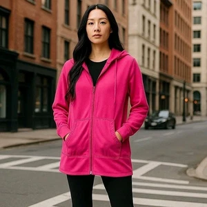 Giacca Champion rosa caldo con cappuccio donna zip intera tasche con volant manica lunga XXL - Foto 1 di 16
