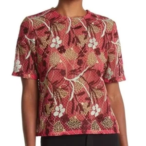 MSRP $2250 VALENTINO Boxy Embroidered Lace Raspberry/Gold Blouse - Picture 1 of 7