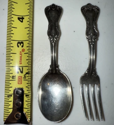 餐具 Reed & Barton 婴儿纯银叉勺鹰 R 狮子标志 — 第 1/4 张图片