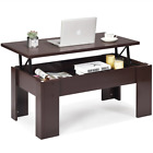 Lift Top Coffee Table Pop Up Cocktail Table With Hidden Compartment Shelf Brown