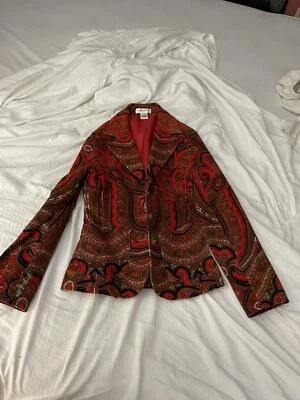 Isaac Mizrahi Blazer куртка женщин S красный пейсли вельвет однобортный - Изображение 1 из 4