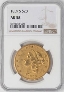 1859-S $20 Gold Liberty AU58 NGC 948252-10