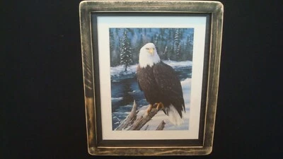 Primitive Country Print *AMERICAN BALD EAGLE* black frame 9 1/2" x 11 1/2" - Image 1 of 2