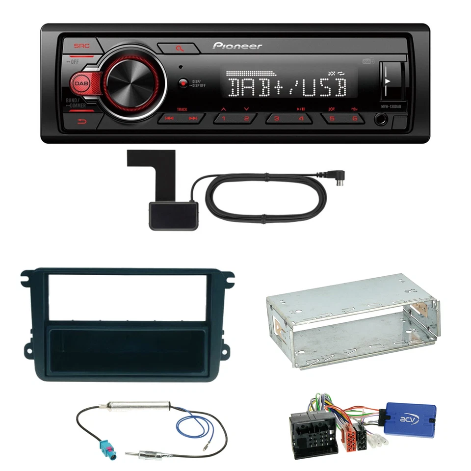 Pioneer MVH-130DAB Digitalradio USB Einbauset für Golf 5 6 Passat 3C CC B7 Toura - Bild 1 von 1