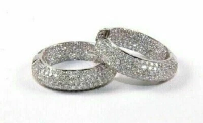 4Ct Round Cut Moissanite Pave Huggie Hoop Earrings 14k White Gold Plated - Image 1 of 4