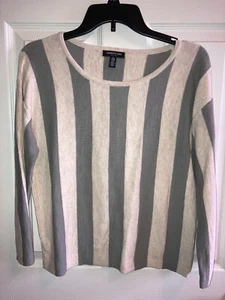 Kenneth Cole Damen gestreifter Cropped Pullover Sweater mittelgrau und elfenbein Oberteil - Bild 1 von 4