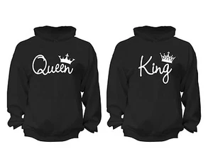 2 FOR 1 SALE: King Queen Couples Matching soft Black Unisex Hoodie S-6X - Picture 1 of 2