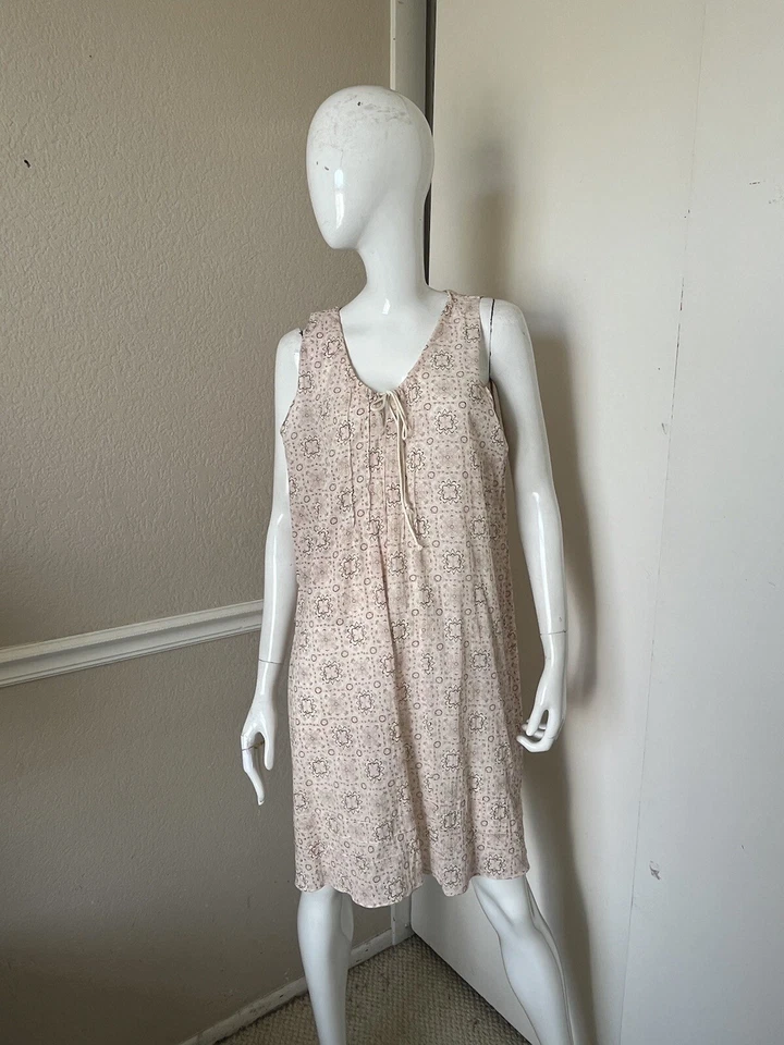 FEATHERS BY KET YOUNGSTEAD NEW Ivory/Pink/Taupe Floral Cotton Shift Dress Sz S/M - Image 1 of 4