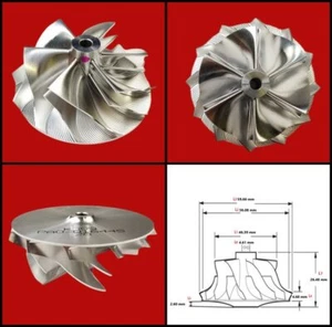 Billet compressor wheel for upgraded/tuning turbocharger (46.39/59.66/6+6 (KK... - Picture 1 of 6